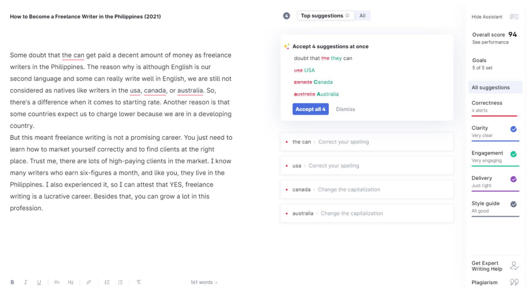 screenshot of grammarly app